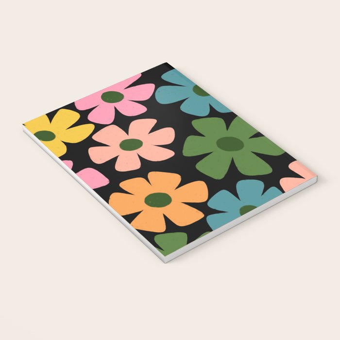Retro Flower - Big Daisy Black background Notebook Gallery Image 3