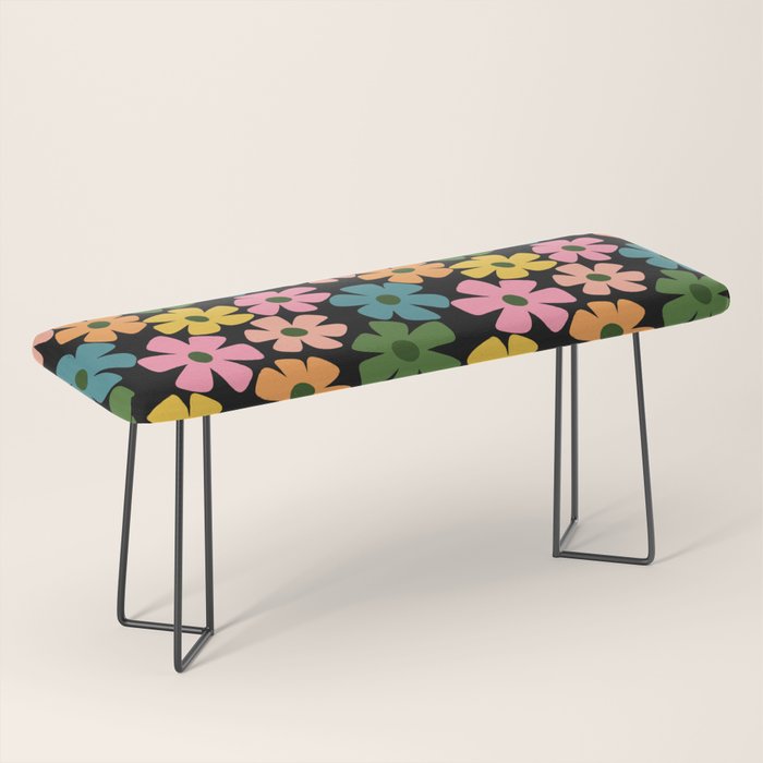 Retro Flower - Big Daisy Black background Bench Gallery Image 1