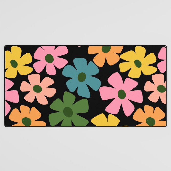 Retro Flower - Big Daisy Black background Desk Mat Gallery Image 3