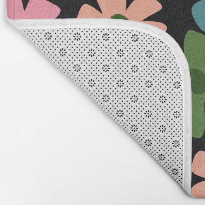Retro Flower - Big Daisy Black background Bath Mat Gallery Image 2