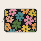 Retro Flower - Big Daisy Black background Laptop Sleeve Gallery Image 1