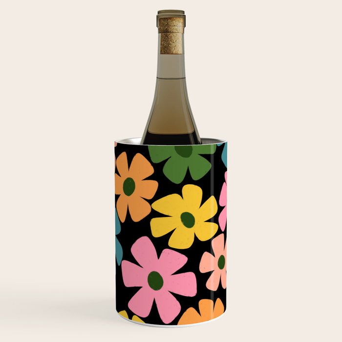 Retro Flower - Big Daisy Black background Wine Chiller Gallery Image 3
