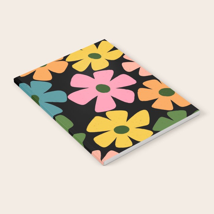 Retro Flower - Big Daisy Black background Notebook Gallery Image 2