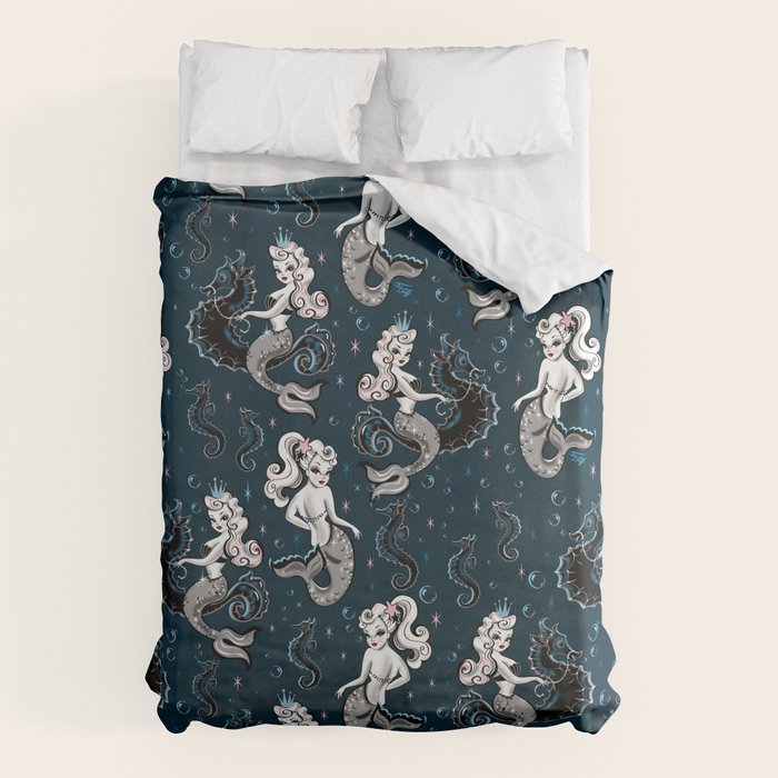 Pearla the Mermaid Riding on a Seahorse Duvet Cover