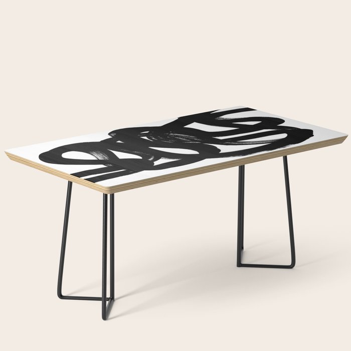 Swirl Black & White Minimalist Abstract Mid century Ink Art Dark Brush Strokes Coffee Table Gallery Image 1
