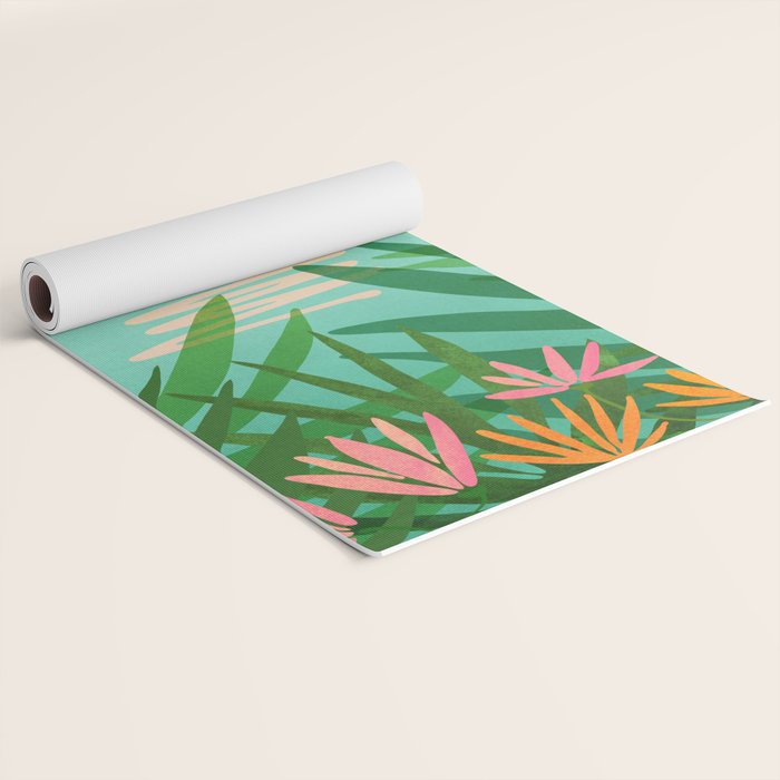 Tropical Views - Pink and Green Landscape Illustration Yoga Mat Gallery Image 2