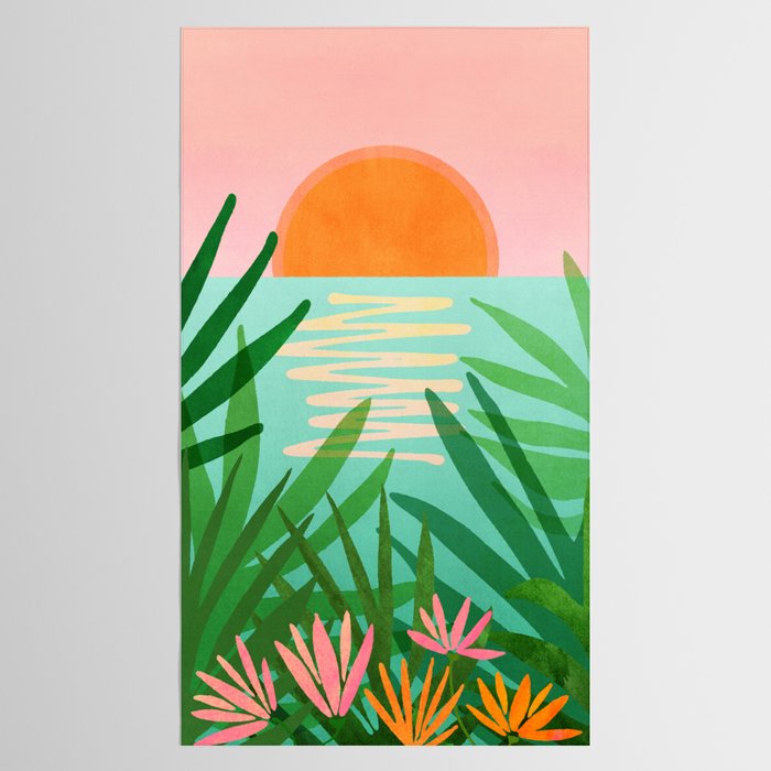 Tropical Views - Pink and Green Landscape Illustration Tablecloth Gallery Image 2