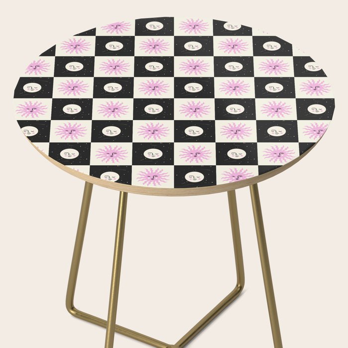 Sun & Moon Checkered Pattern Black & Cream Side Table Gallery Image 2
