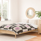 Sun & Moon Checkered Pattern Black & Cream Duvet Cover Gallery Image 2