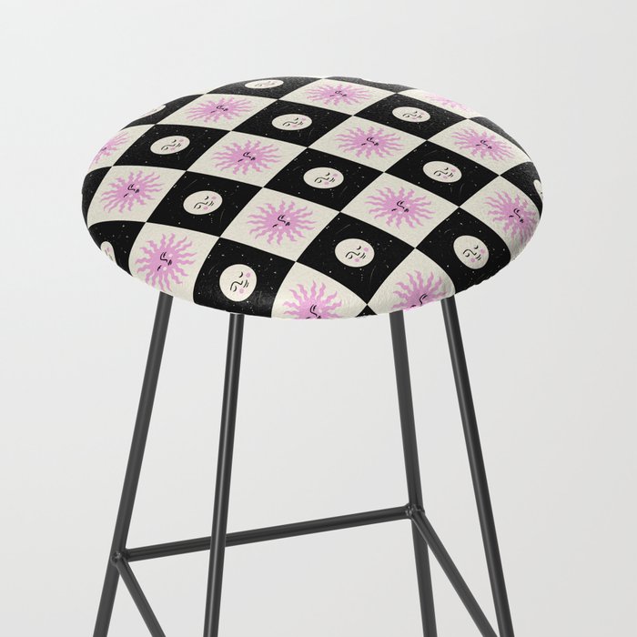 Sun & Moon Checkered Pattern Black & Cream Stool Gallery Image 2