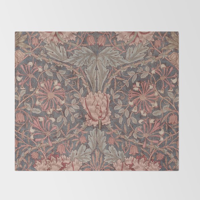 Honeysuckle Pink by William Morris Antique Vintage Victorian Jugendstil Art Nouveau Retro Pattern Throw Blanket Gallery Image 2
