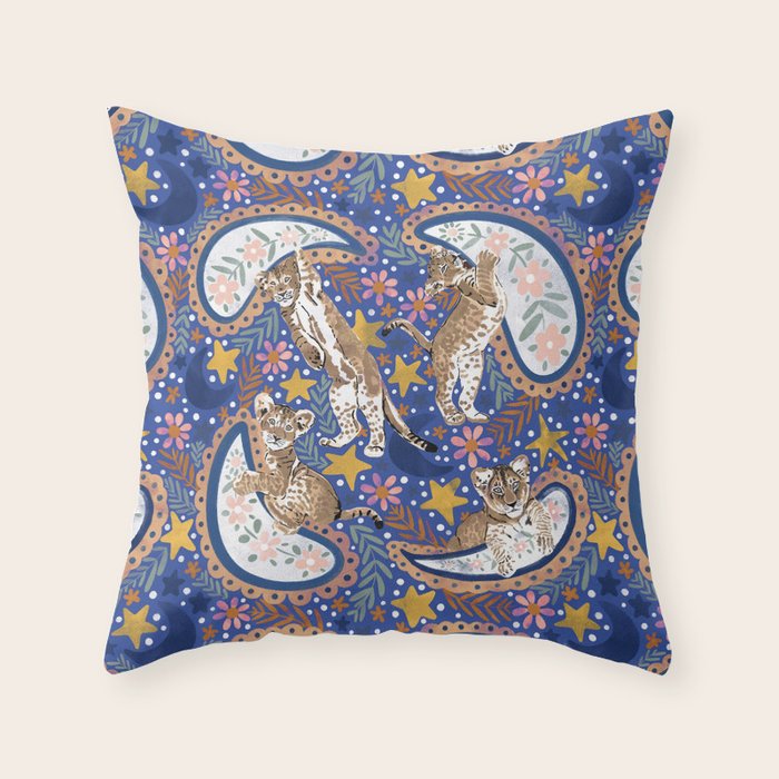 Leopard Cubs Starry Night Throw Pillow Gallery Image 6