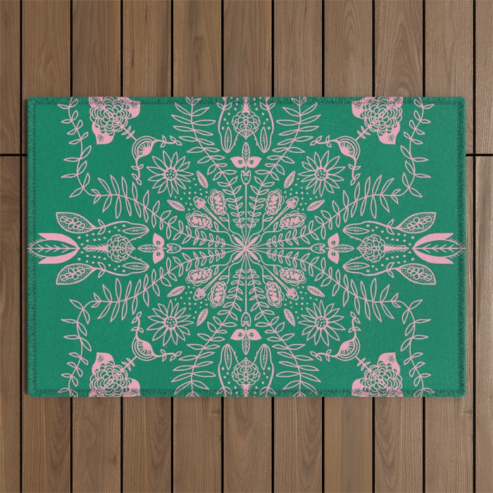 Flores, Emerald & Pink Outdoor Rug Gallery Image 1