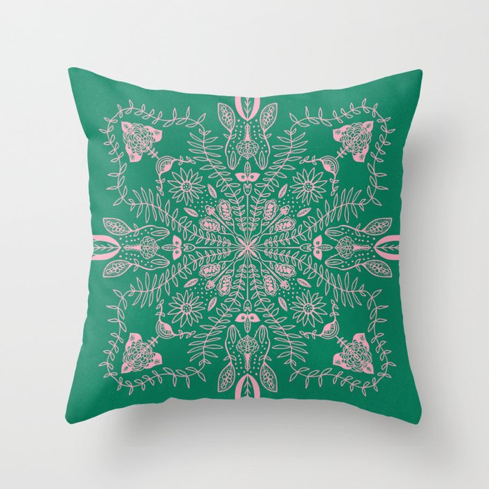 Flores, Emerald & Pink Throw Pillow Gallery Image 6