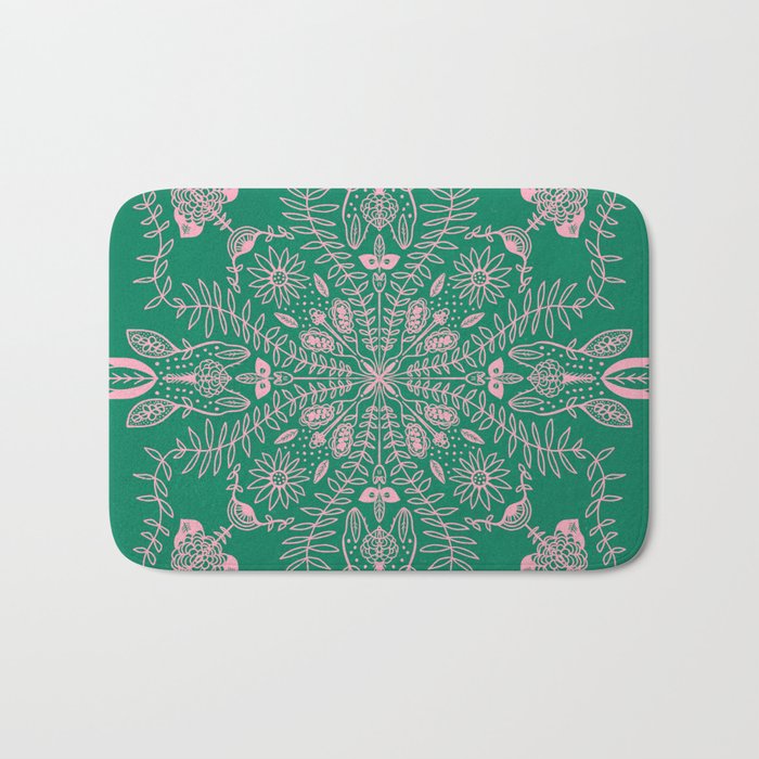 Flores, Emerald & Pink Bath Mat Gallery Image 1