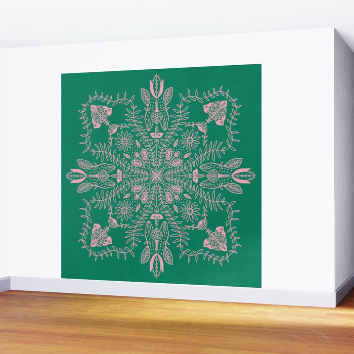 Flores, Emerald & Pink Wall Mural Gallery Image 2