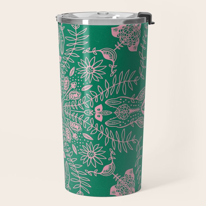 Flores, Emerald & Pink Travel Mug Gallery Image 2