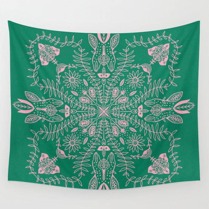 Flores, Emerald & Pink Wall Tapestry Gallery Image 4
