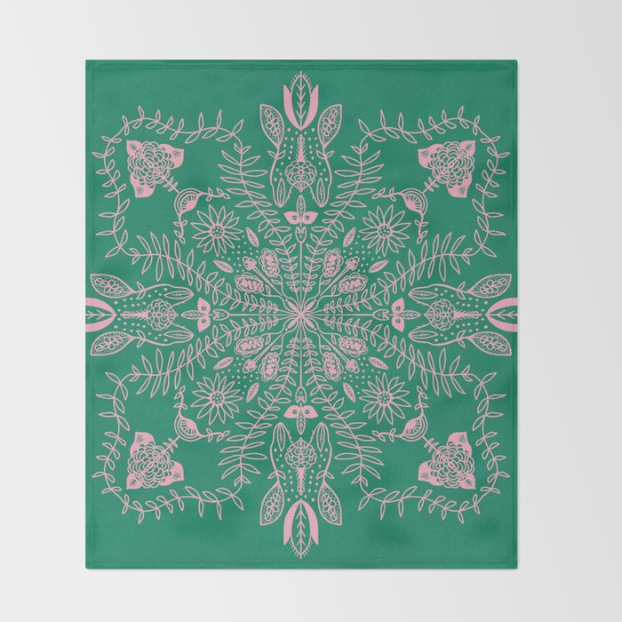 Flores, Emerald & Pink Throw Blanket Gallery Image 2