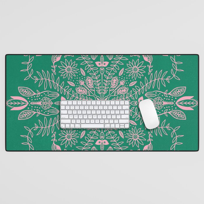 Flores, Emerald & Pink Desk Mat Gallery Image 1