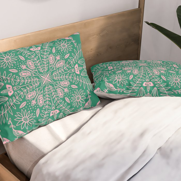 Flores, Emerald & Pink Pillow Sham Gallery Image 2