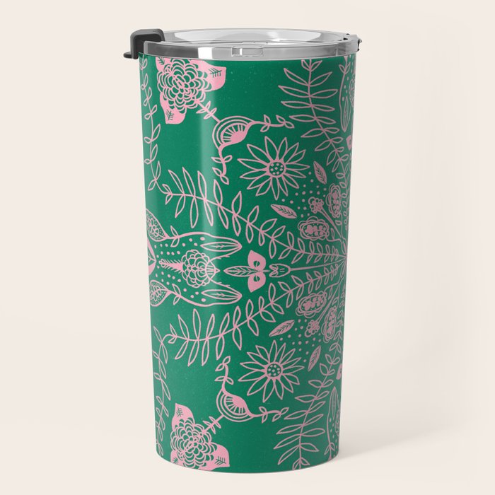 Flores, Emerald & Pink Travel Mug Gallery Image 3