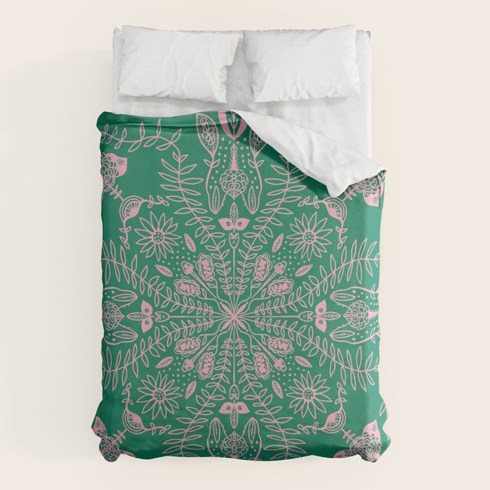 Flores, Emerald & Pink Duvet Cover Gallery Image 6