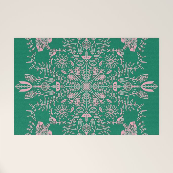 Flores, Emerald & Pink Welcome Mat Gallery Image 1