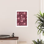 Forest Full of Wild Mushrooms in Burgundy & Peach Poster Gallery Image 2