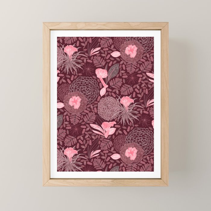 Forest Full of Wild Mushrooms in Burgundy & Peach Mini Art Print Gallery Image 1