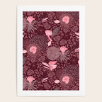 Forest Full of Wild Mushrooms in Burgundy & Peach Poster Gallery Image 4