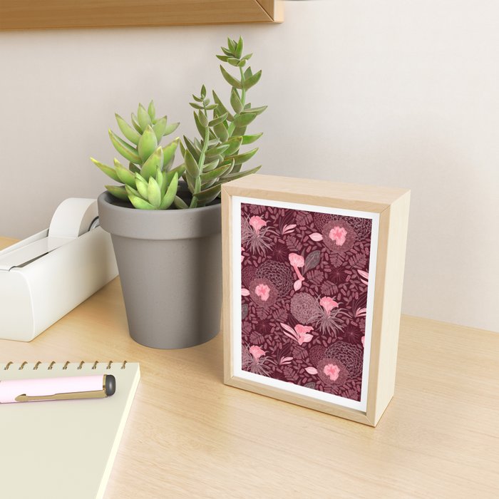 Forest Full of Wild Mushrooms in Burgundy & Peach Mini Art Print Gallery Image 2
