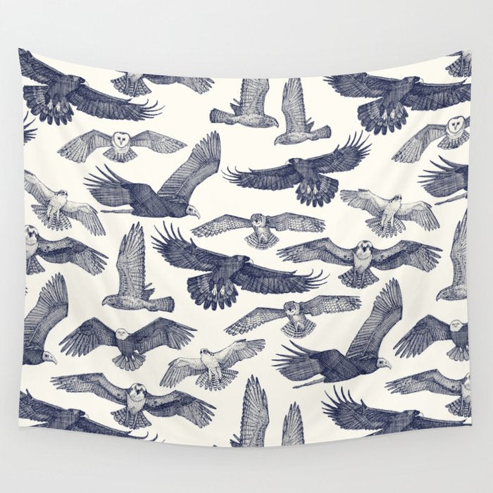 birds of prey blue Wall Tapestry Gallery Image 4