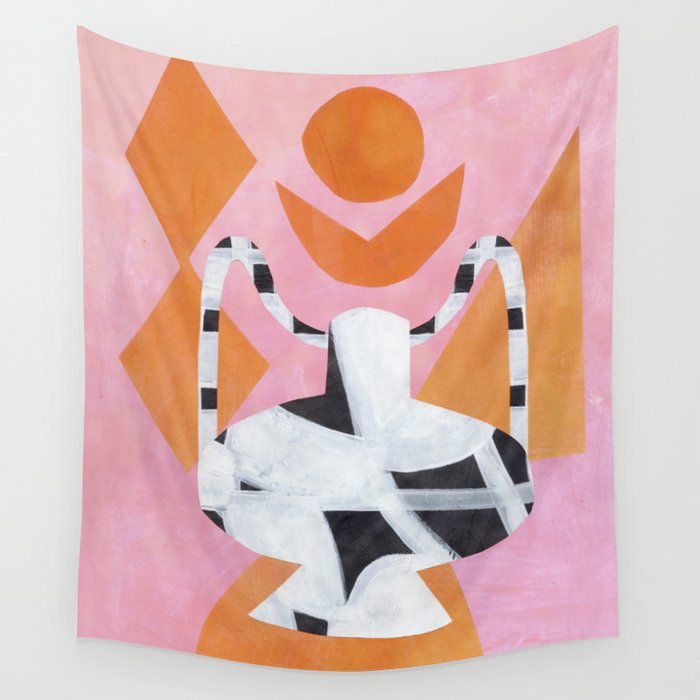 Checkered Urn Pink Orange Geometric Background Wall Tapestry Gallery Image 4