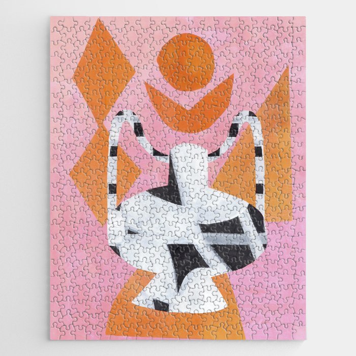 Checkered Urn Pink Orange Geometric Background Jigsaw Puzzle Gallery Image 1