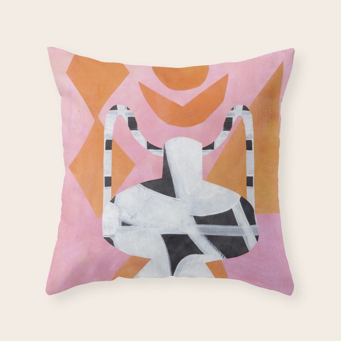 Checkered Urn Pink Orange Geometric Background Throw Pillow Gallery Image 1