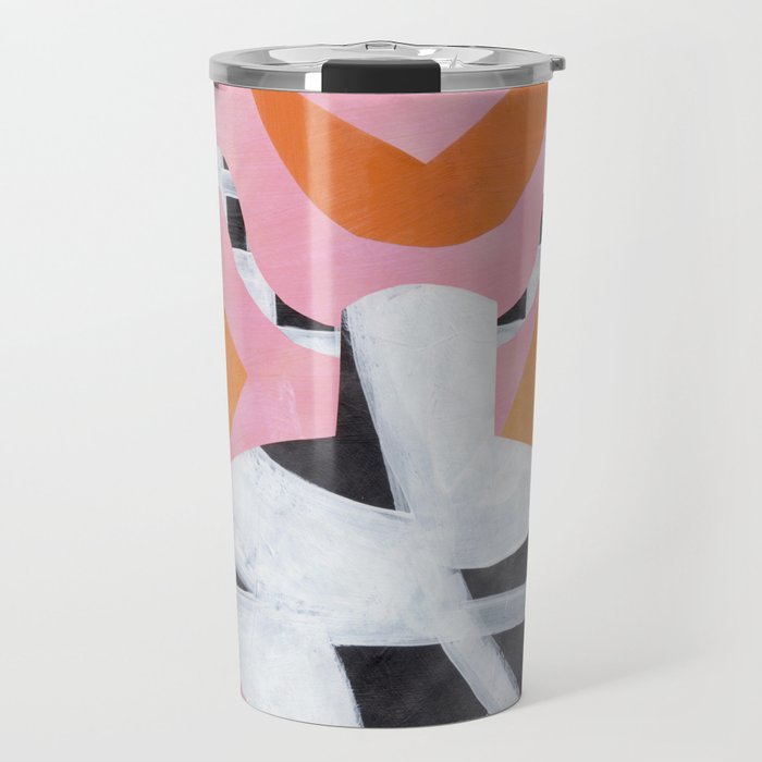 Checkered Urn Pink Orange Geometric Background Travel Mug Gallery Image 1