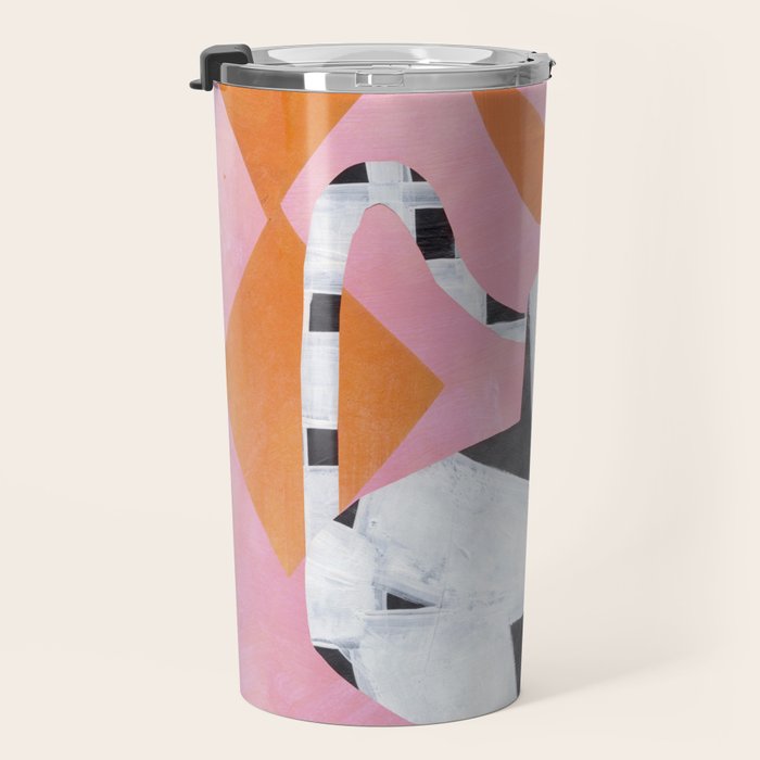 Checkered Urn Pink Orange Geometric Background Travel Mug Gallery Image 3