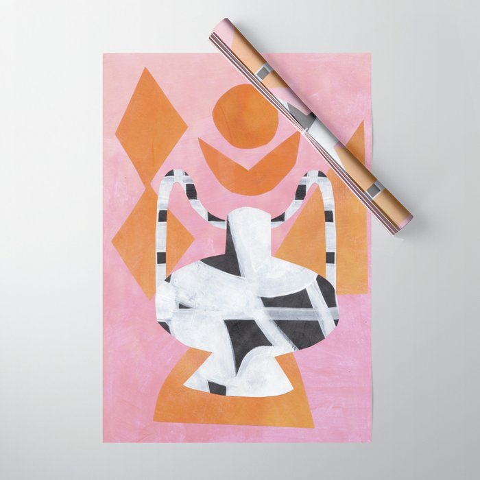 Checkered Urn Pink Orange Geometric Background Wrapping Paper Gallery Image 1