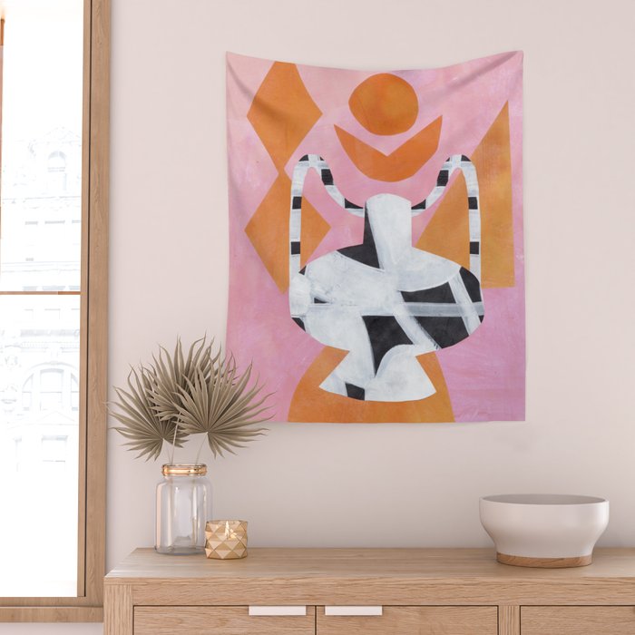 Checkered Urn Pink Orange Geometric Background Wall Tapestry Gallery Image 2