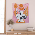 Checkered Urn Pink Orange Geometric Background Wall Tapestry Gallery Image 2