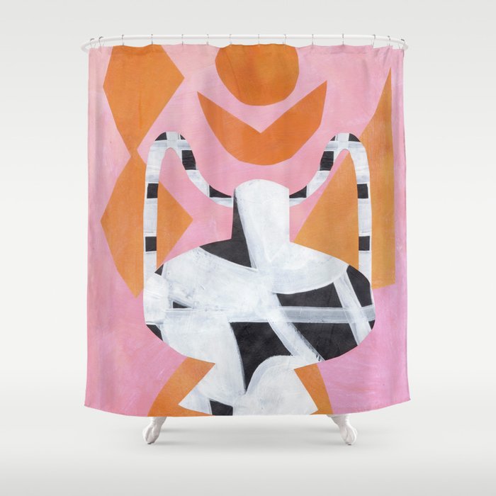 Checkered Urn Pink Orange Geometric Background Shower Curtain Gallery Image 1