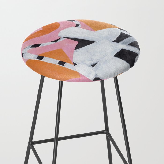 Checkered Urn Pink Orange Geometric Background Stool Gallery Image 2