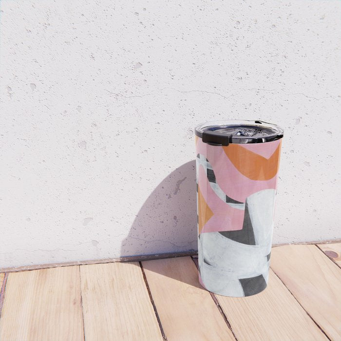 Checkered Urn Pink Orange Geometric Background Travel Mug Gallery Image 4