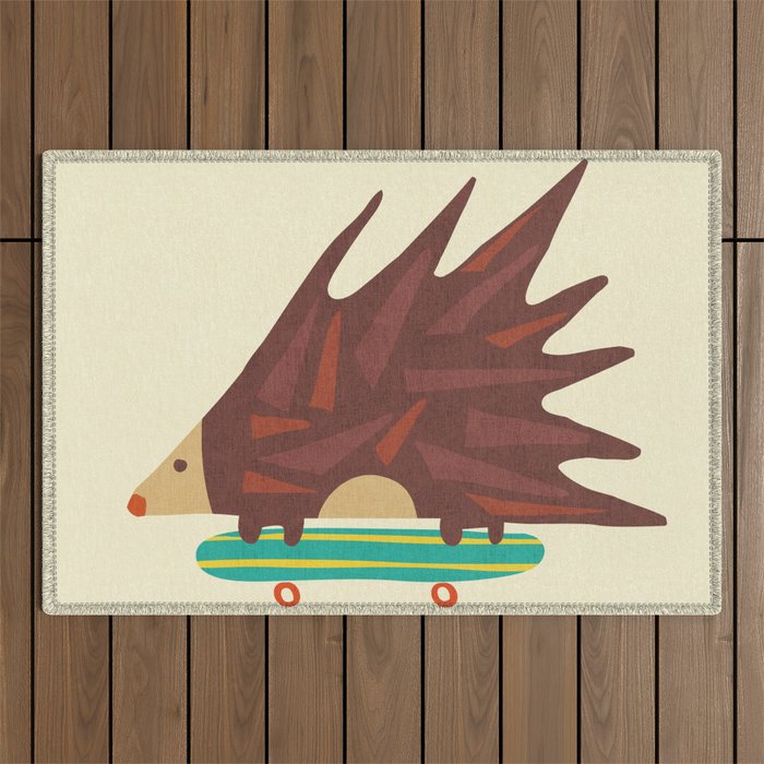 Hedgehog in hair raising speed Outdoor Rug Gallery Image 1