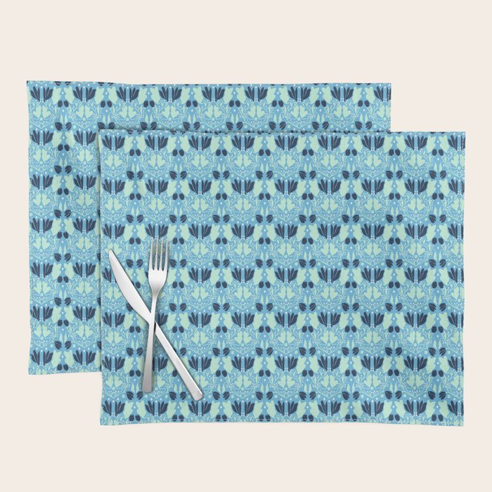 Star of David Art Nouveau Shades of Blue Jewish Star Botanical Placemat Gallery Image 1