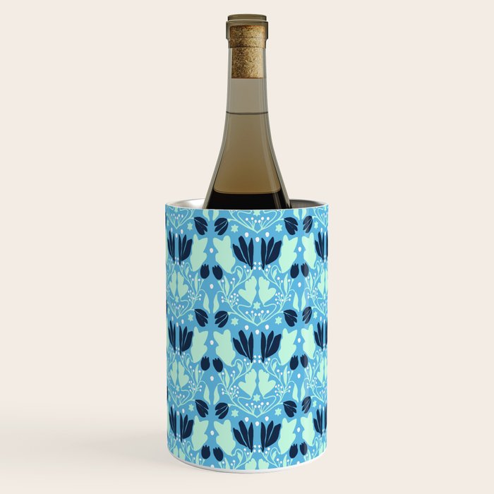 Star of David Art Nouveau Shades of Blue Jewish Star Botanical Wine Chiller Gallery Image 3