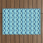 Star of David Art Nouveau Shades of Blue Jewish Star Botanical Outdoor Rug Gallery Image 1