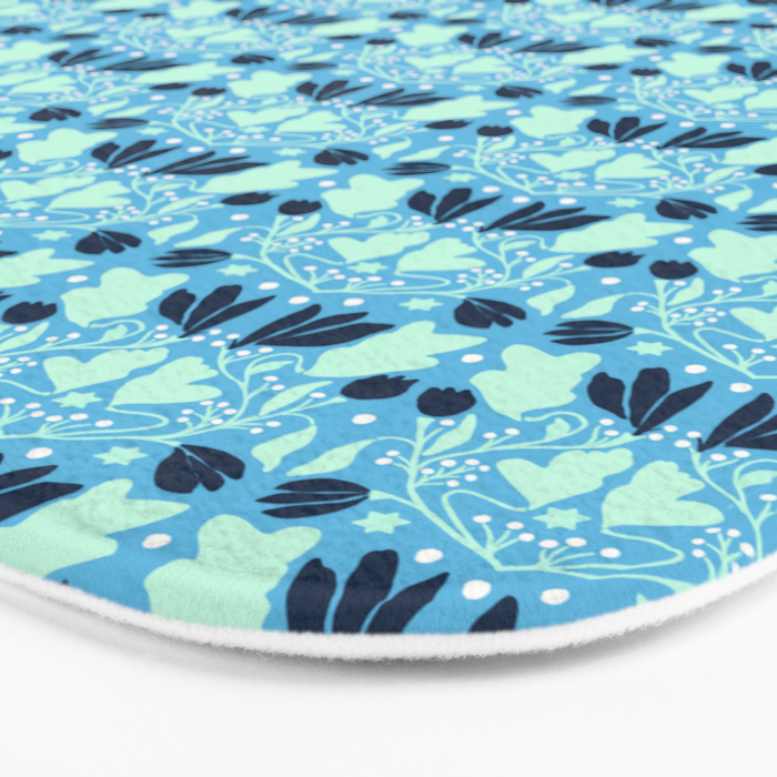 Star of David Art Nouveau Shades of Blue Jewish Star Botanical Bath Mat Gallery Image 3