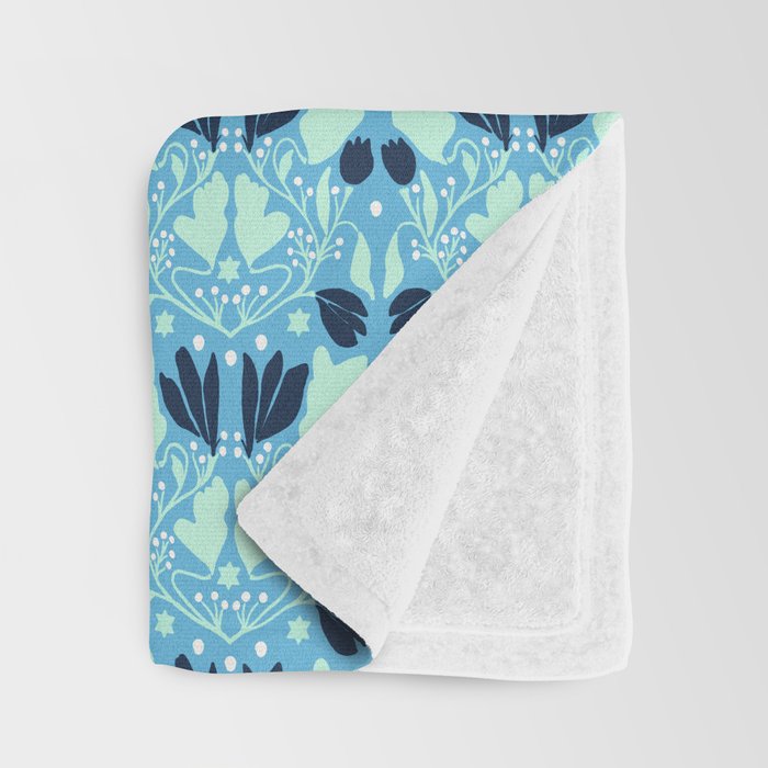 Star of David Art Nouveau Shades of Blue Jewish Star Botanical Throw Blanket Gallery Image 3